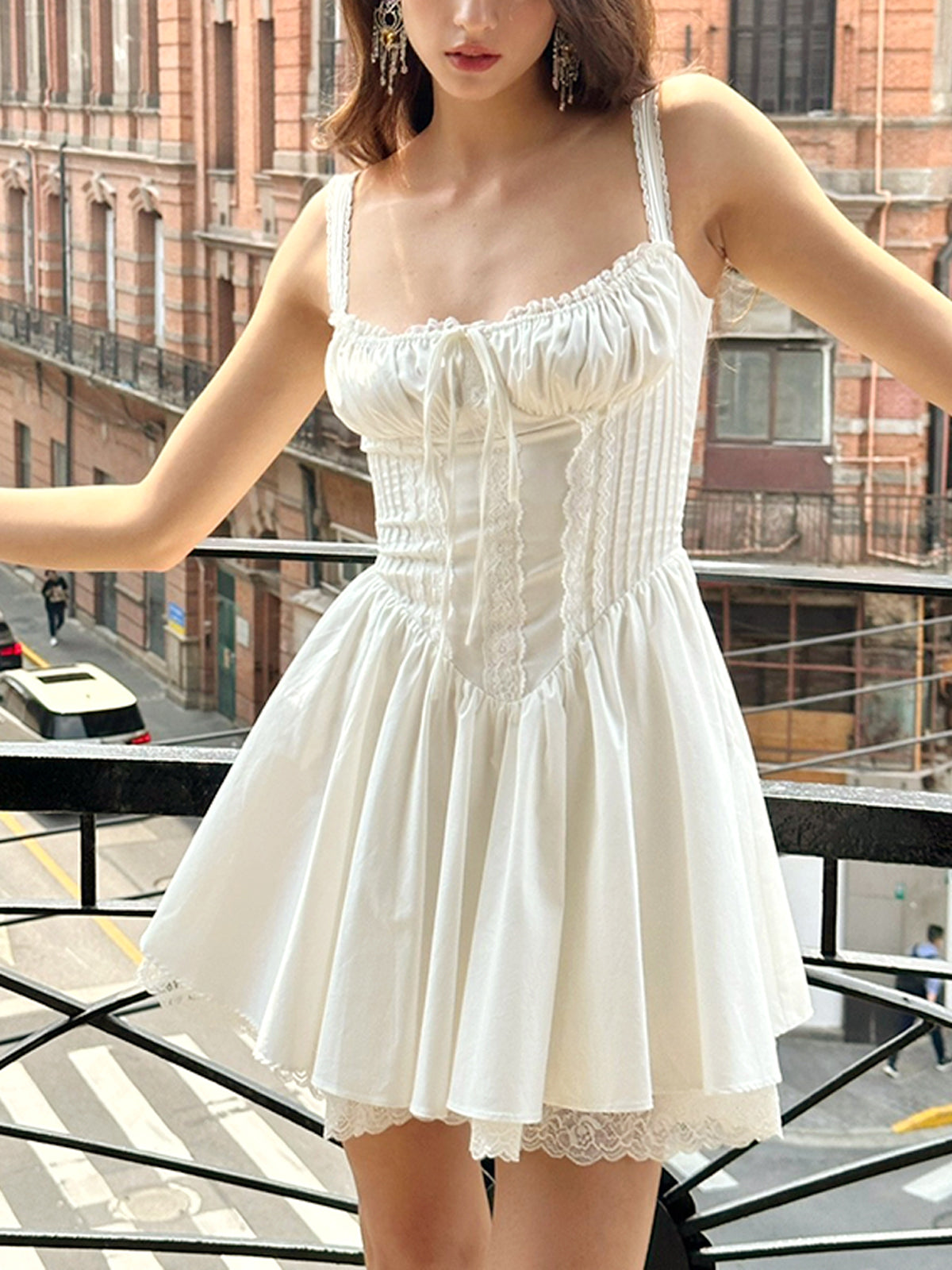 short white corset dress Coastal Cowgirl Lace Trim Corset Short Dress