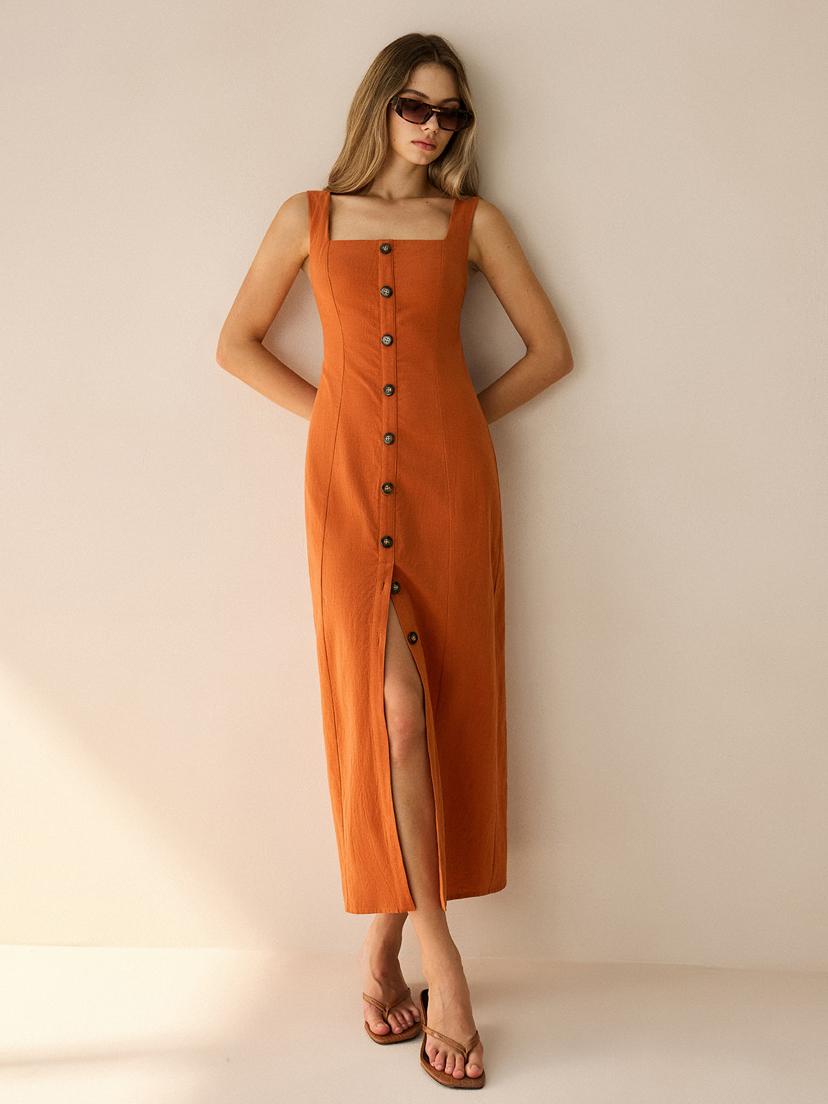 Maeve Sleeveless Square-Neck Button-Front Midi Dress Anthropologie Maeve Sleeveless Square-Neck Button-Front Midi Dress Anthropologie