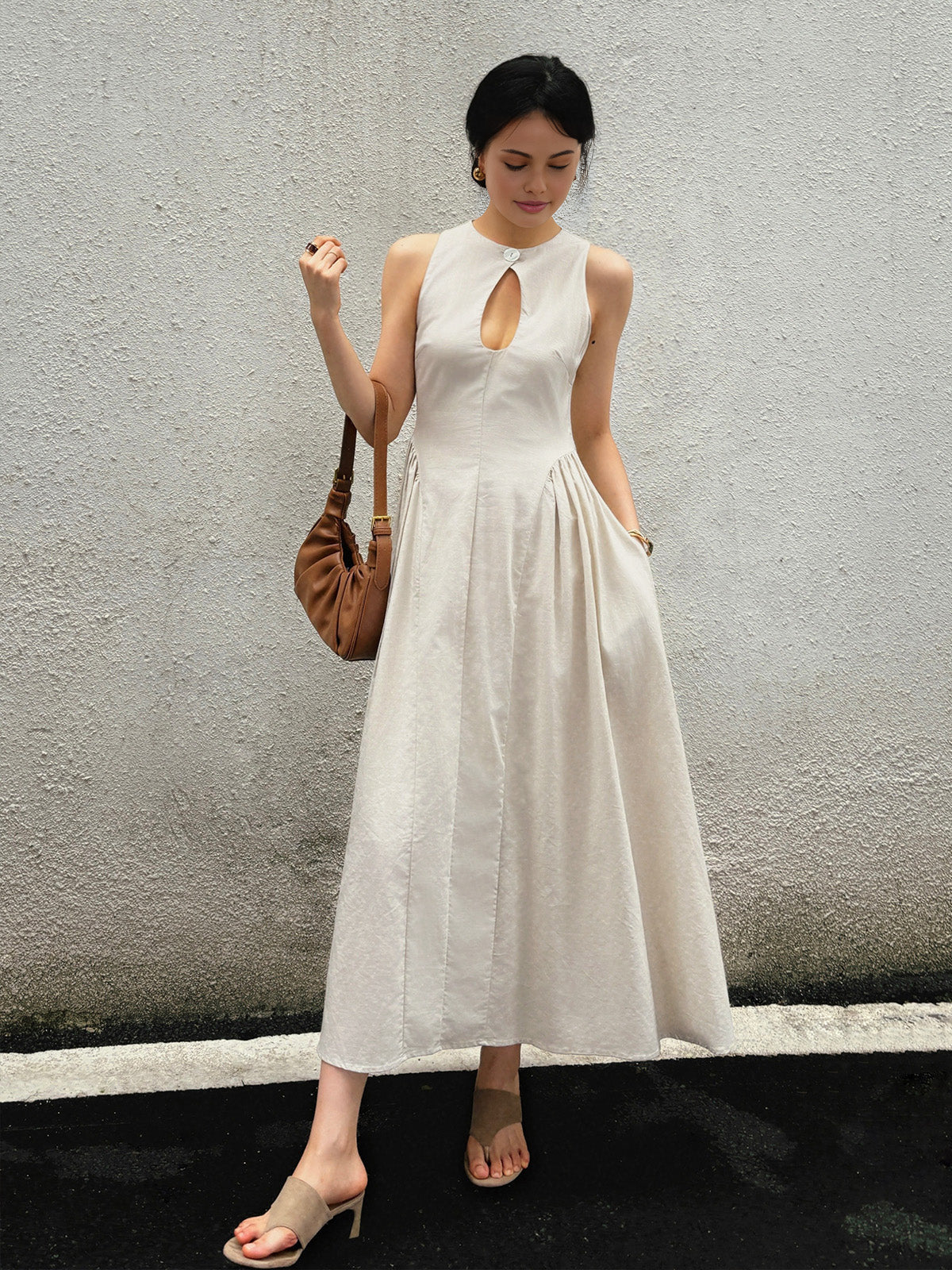 pleated cutout maxi dress Abercrombie & Fitch + Giselle Pleated Cutout Maxi Dress