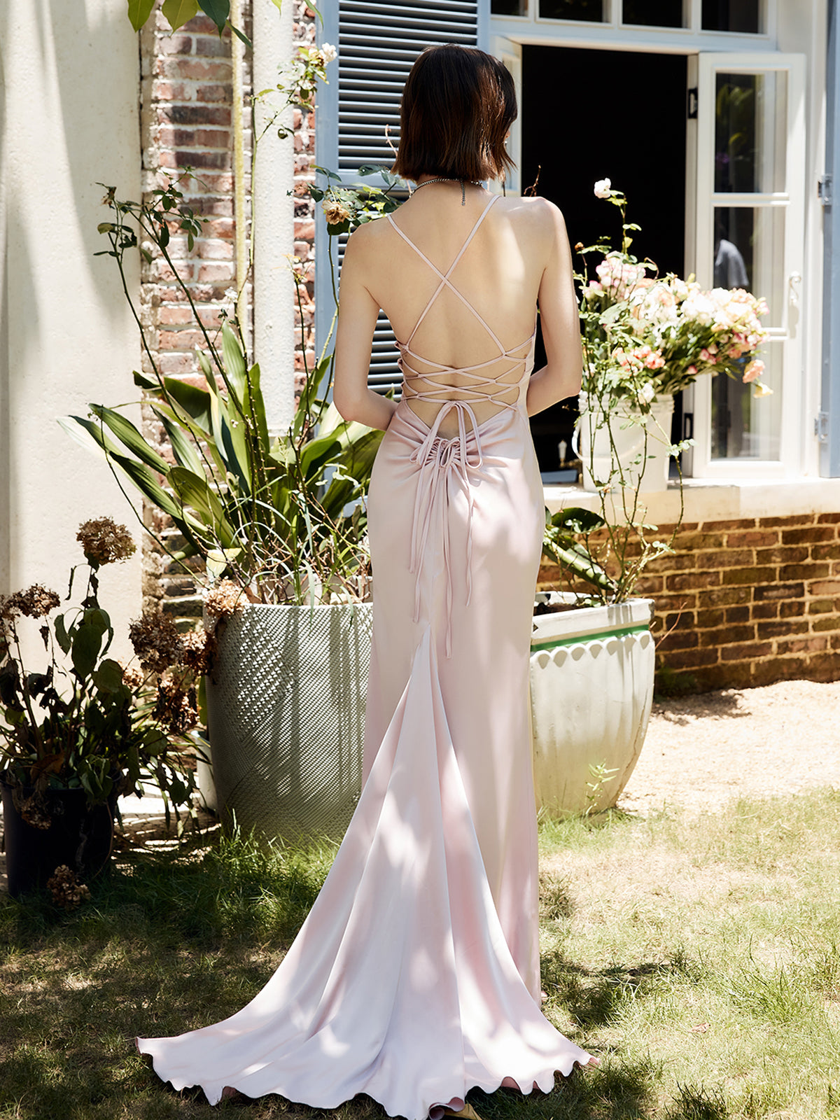 Drawstring Backless Lace Up Long Dress Drawstring Backless Lace Up Long Dress