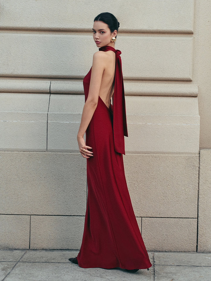 halter neck open back dress Open Back Satin Halter Dress