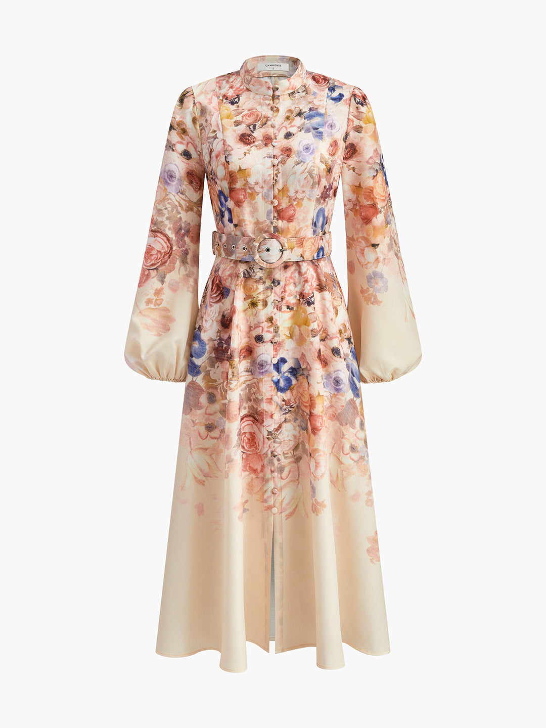 Belted Balloon Sleeve Floral Dress – COMMENSE