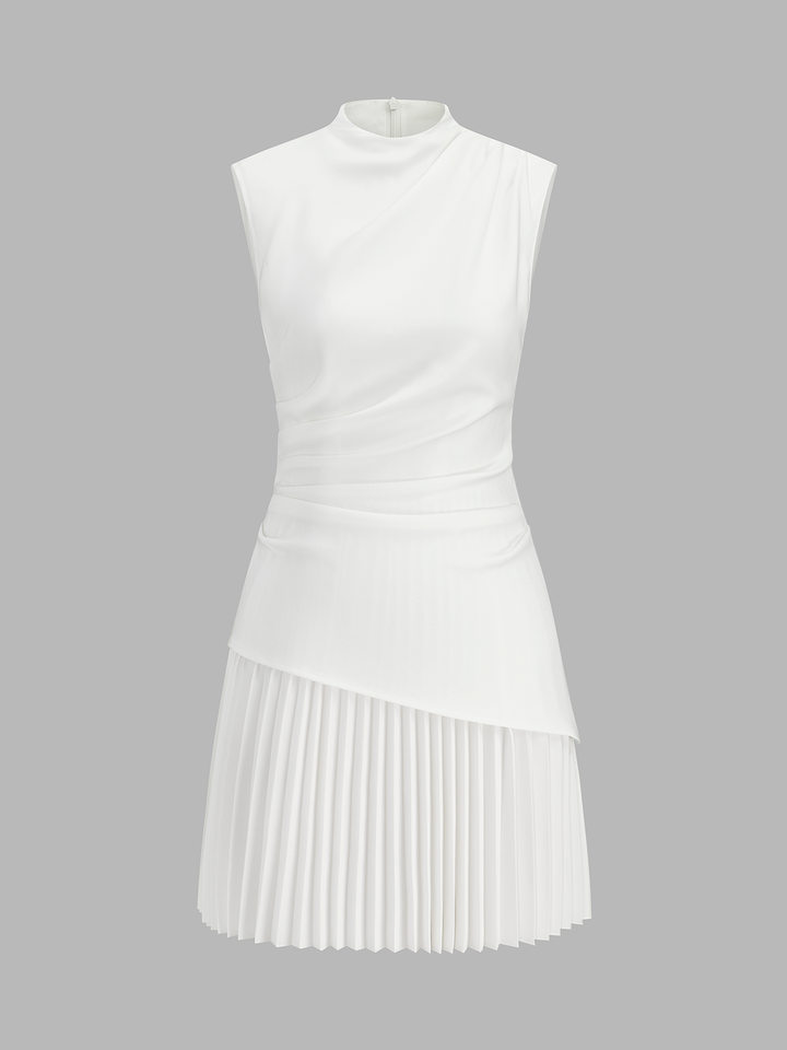 dion lee white pleated dress Sleeveless Asymmetrical Pleated Mini Dress